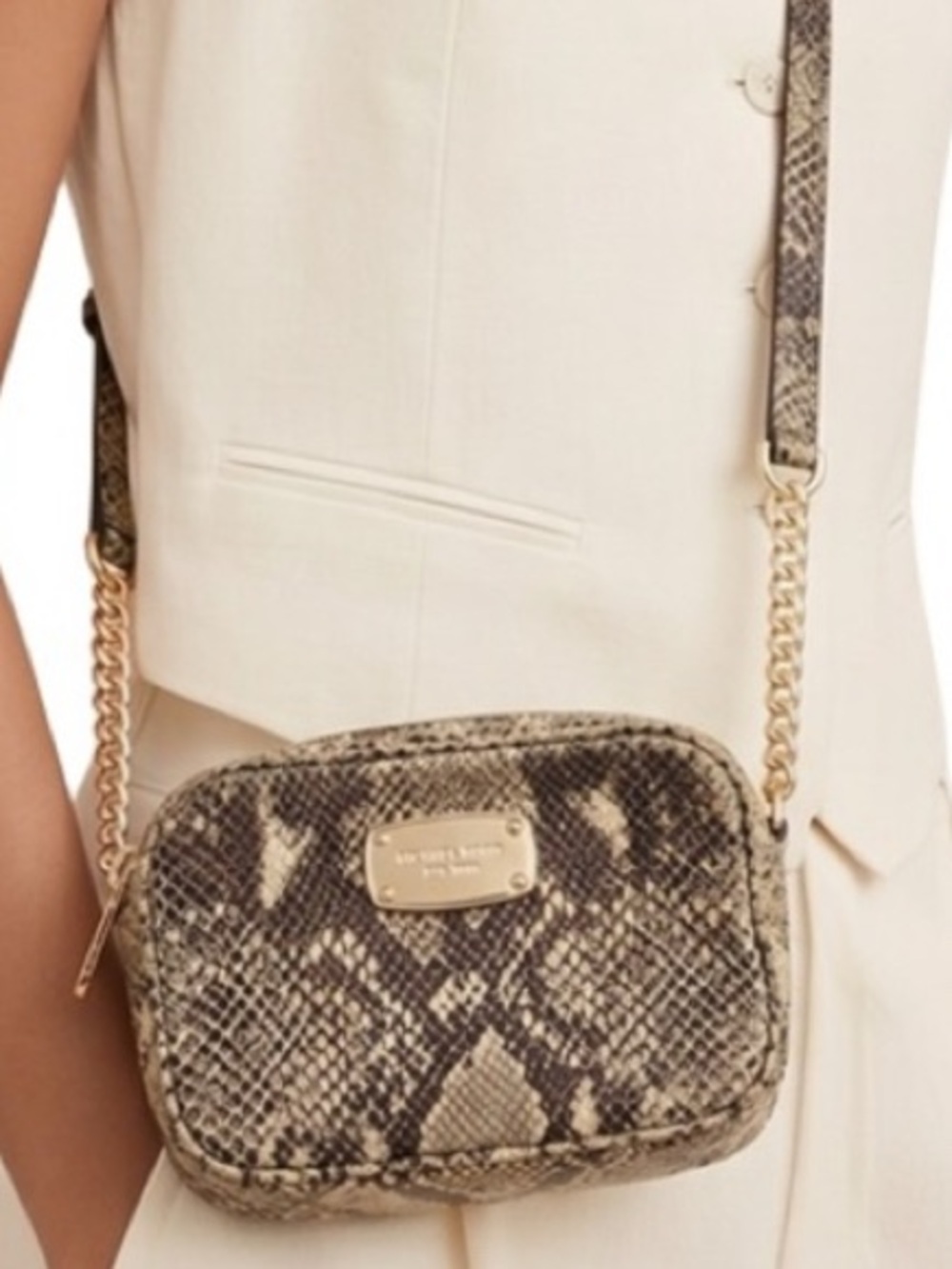 SALE Michael Kors Snake Print Crossbody Bag with Gold Accents